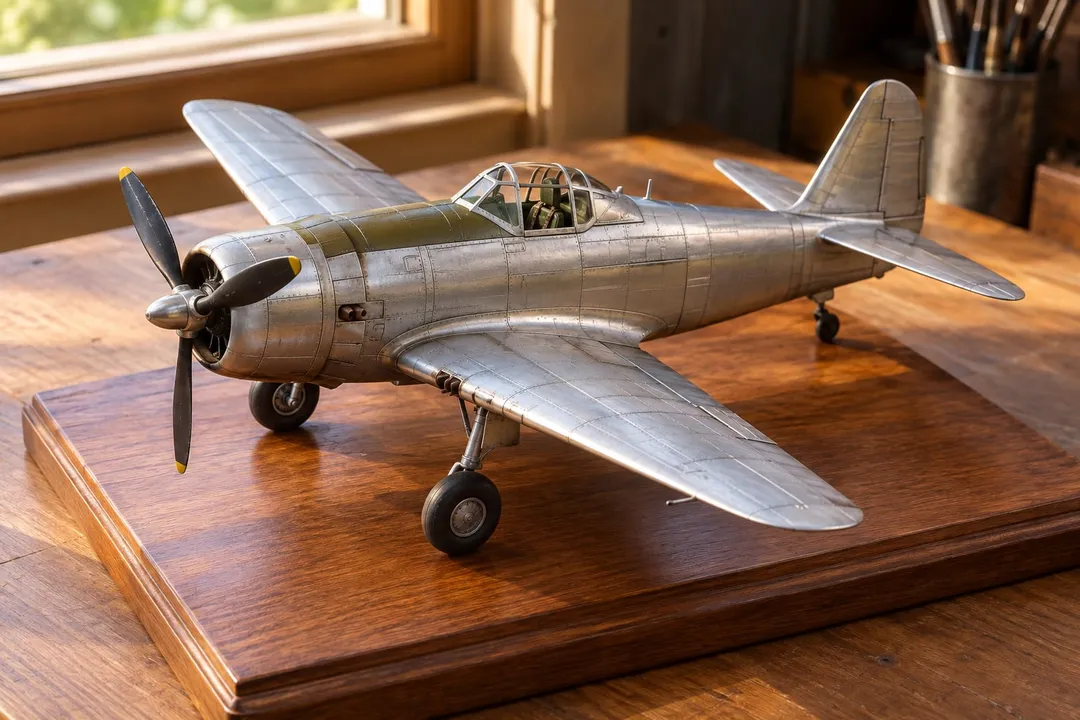 1/48 レシプロ機、銀塗装で仕上げ 1/1